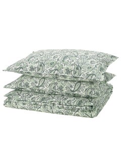 Zaboon Duvet cover and 2 pillowcases, green/white, 240x220/50x80 cm  - Image 1