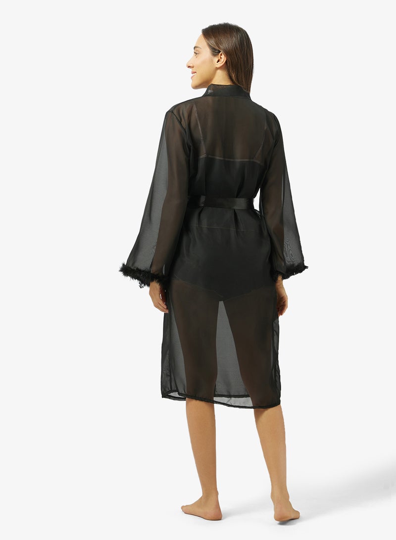 جينجر روب ساتان مزين بالريش - Image 2