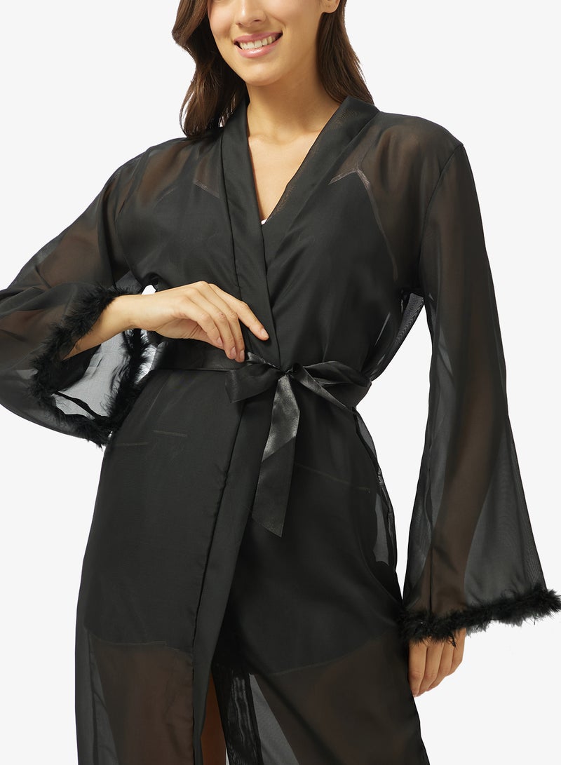 جينجر روب ساتان مزين بالريش - Image 3