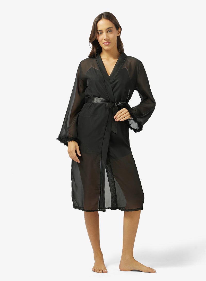 جينجر روب ساتان مزين بالريش - Image 4