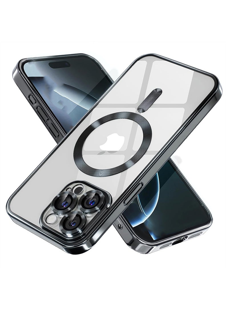 Theodor Premium Soft Clear Case for iPhone 15 Pro Max Camera Lens Full Protection, Compatible with MagSafe Wireless Charging, Shockproof Electroplated TPU Phone Cover iPhone 15 Pro Max 6.7 Inch 2023 -Black - Image 1