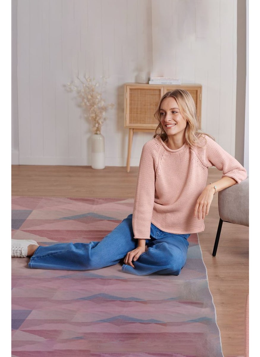Tchibo Women Round Neck Textured Knit Sweater, Pink  - Image 1