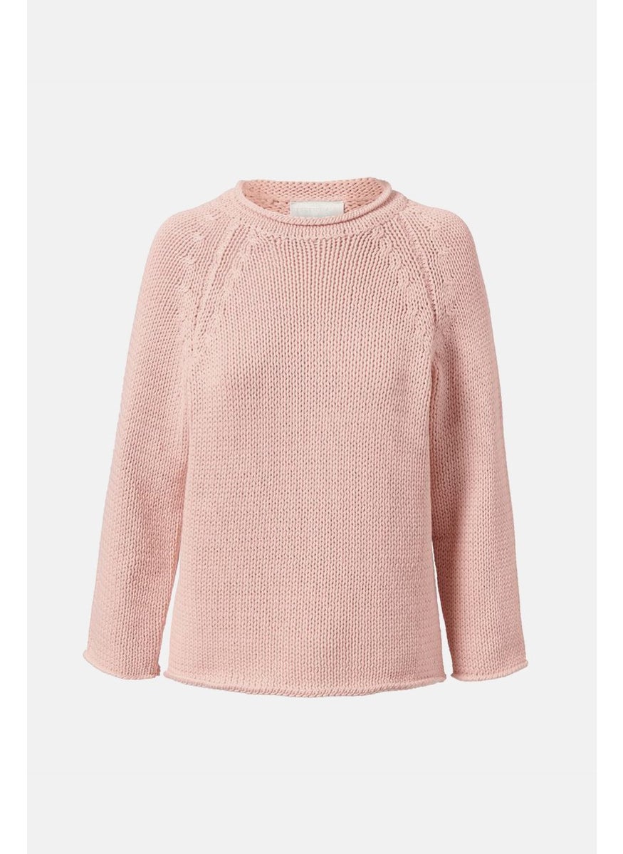 Tchibo Women Round Neck Textured Knit Sweater, Pink  - Image 3