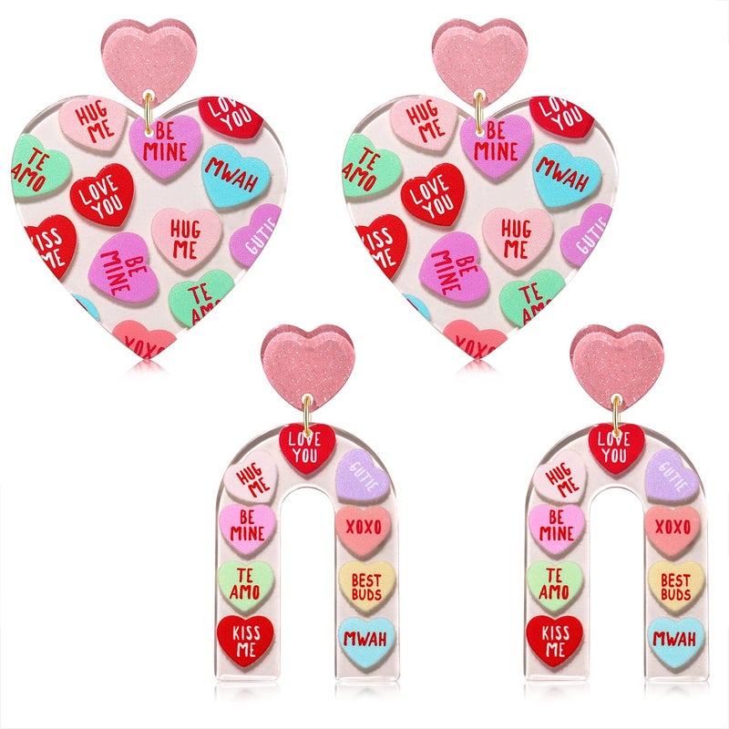 BSJELL Love XOXO Message Printed Lucite Arch Dangle Earrings Galentines Valentines for Her Women - Image 1