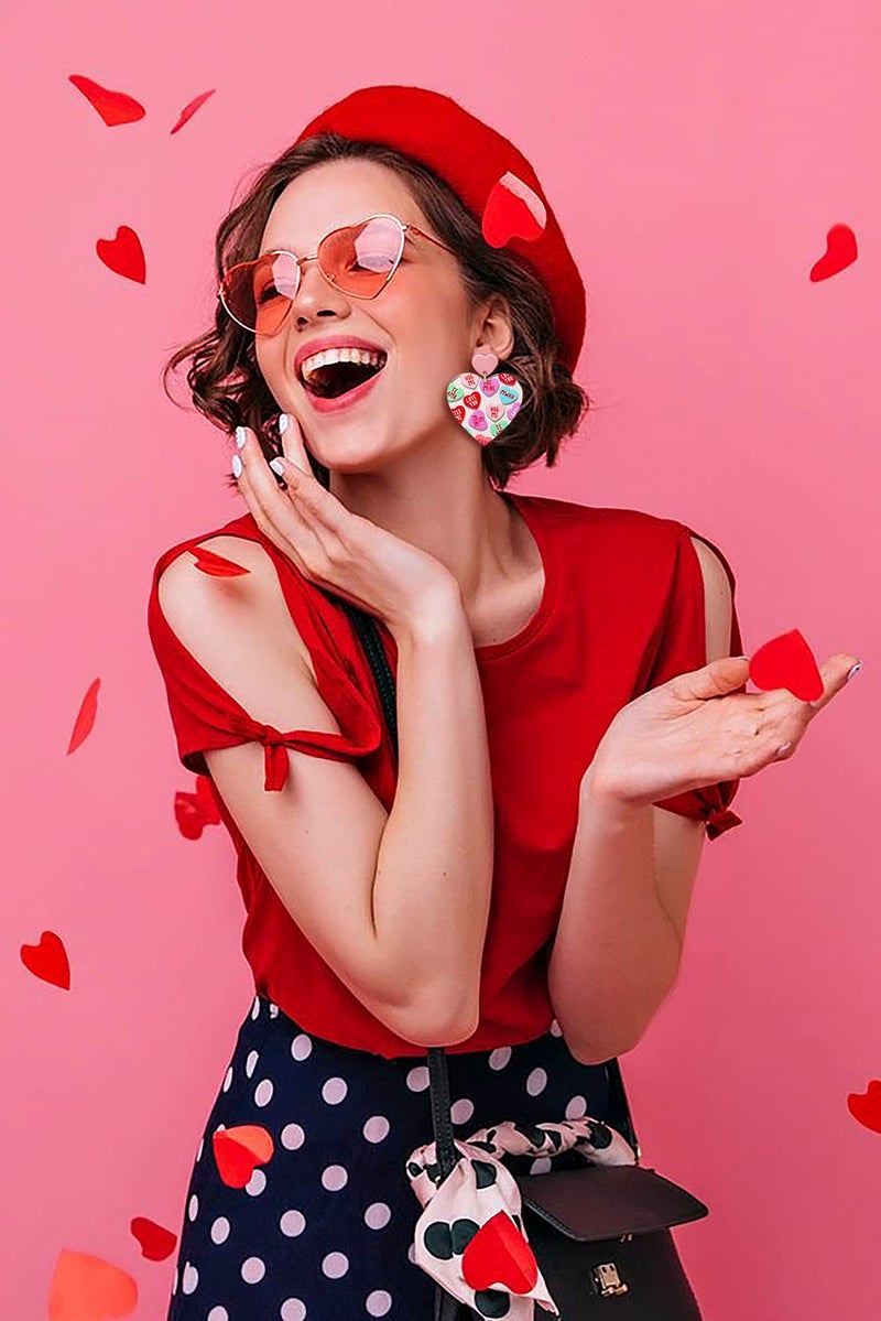 BSJELL Love XOXO Message Printed Lucite Arch Dangle Earrings Galentines Valentines for Her Women - Image 3