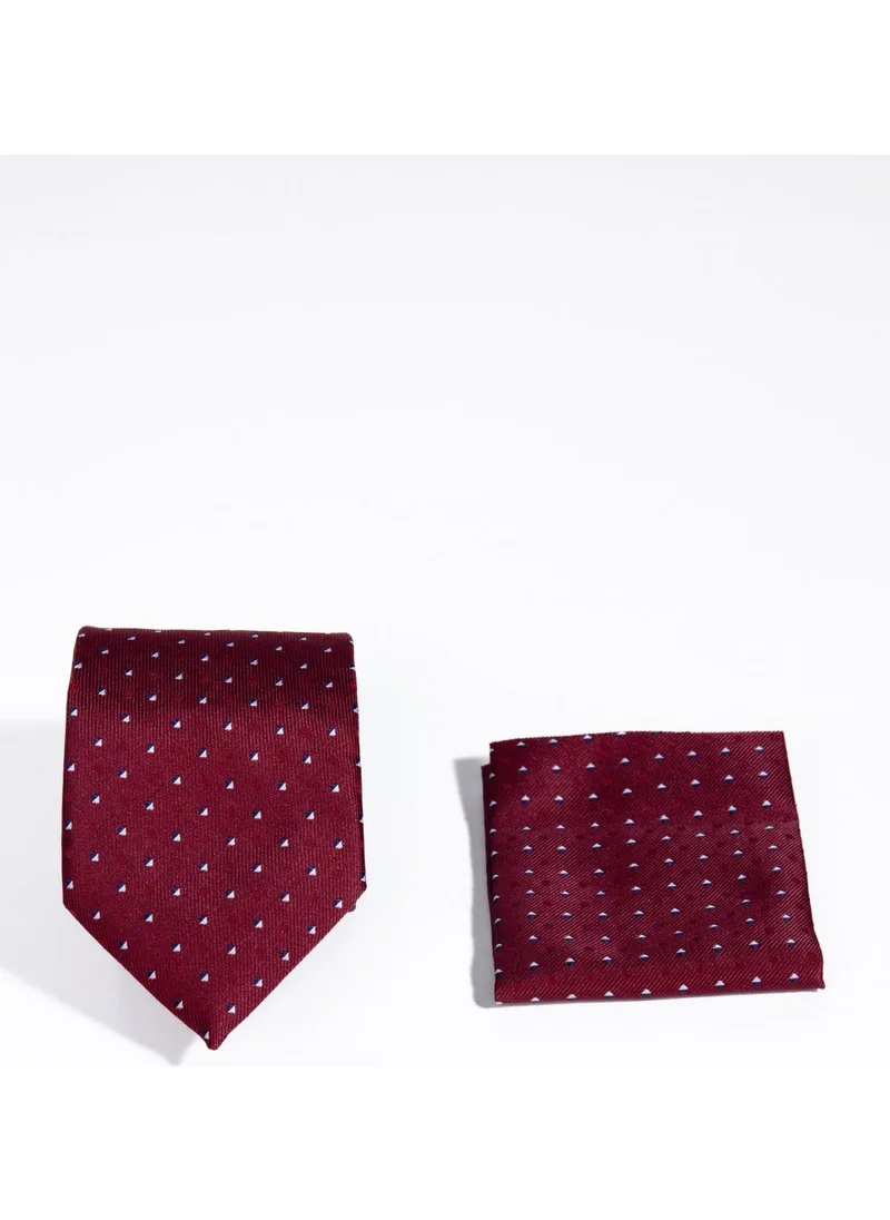 Tudors Classic Patterned Red Tie with Pocket Handkerchief