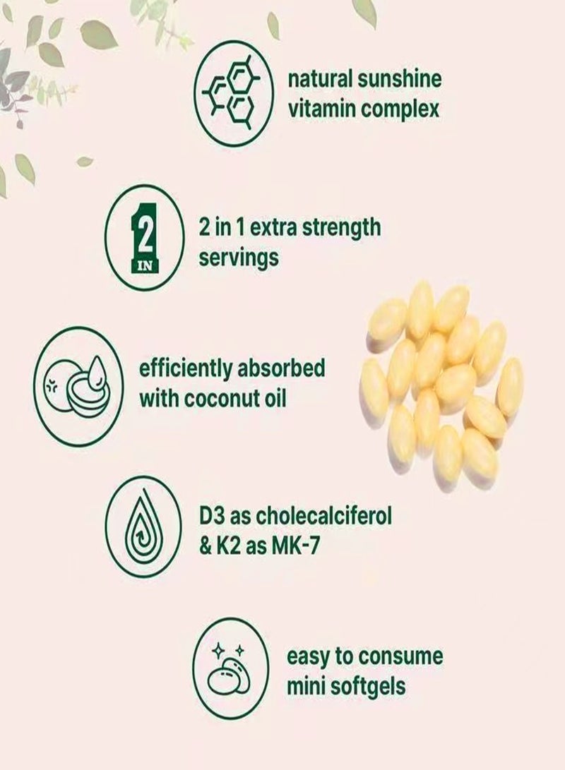 فيتامين D3 10000 وحدة دولية بالإضافة إلى K2 MK 7 200 ميكروجرام 180 كبسولة هلامية من زيت جوز الهند البكر 2 في 1 فيتامينات D K مركب يدعم امتصاص الكالسيوم صحة العظام المناعية القلب سهل البلع - Image 2