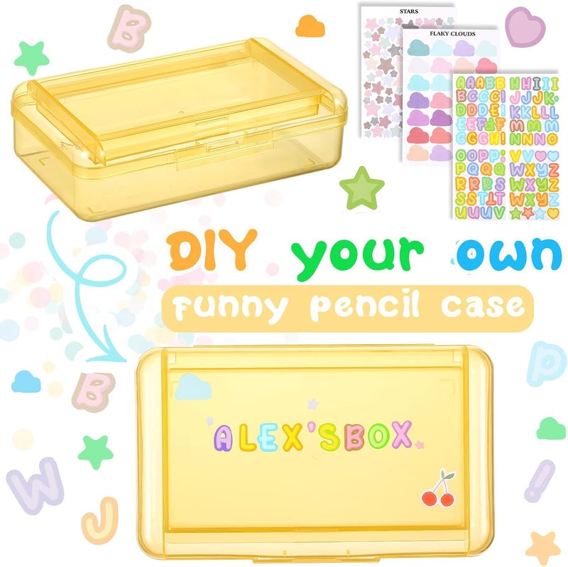 Fainne Double Layer Pencil Box with 3 Stickers Large Capacity Plastic Pencil Case Clear Crayon Box Organizer with Letter Star Cloud Stickers for School Gel Pens Erasers Art Craft Supplies(Yellow) - Image 3