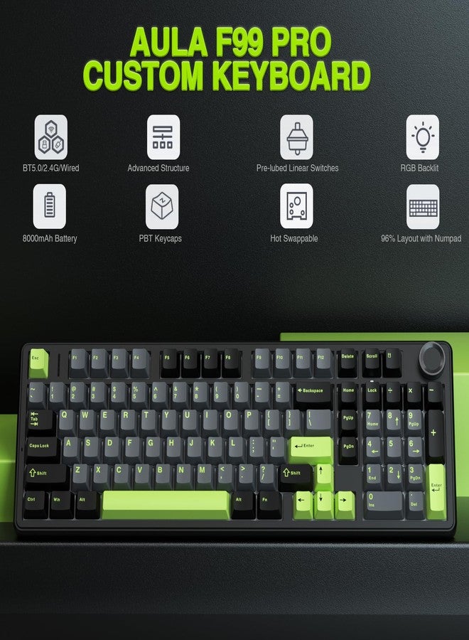 AULA F99 Pro Wireless Mechanical Keyboard with Knob,Tri-Mode BT5.0/USB-C/2.4GHz Hot Swappable Custom Keyboard,Pre-lubed Linear Switches,RGB Backlit Computer Gaming Keyboards (Renewed) - Image 2