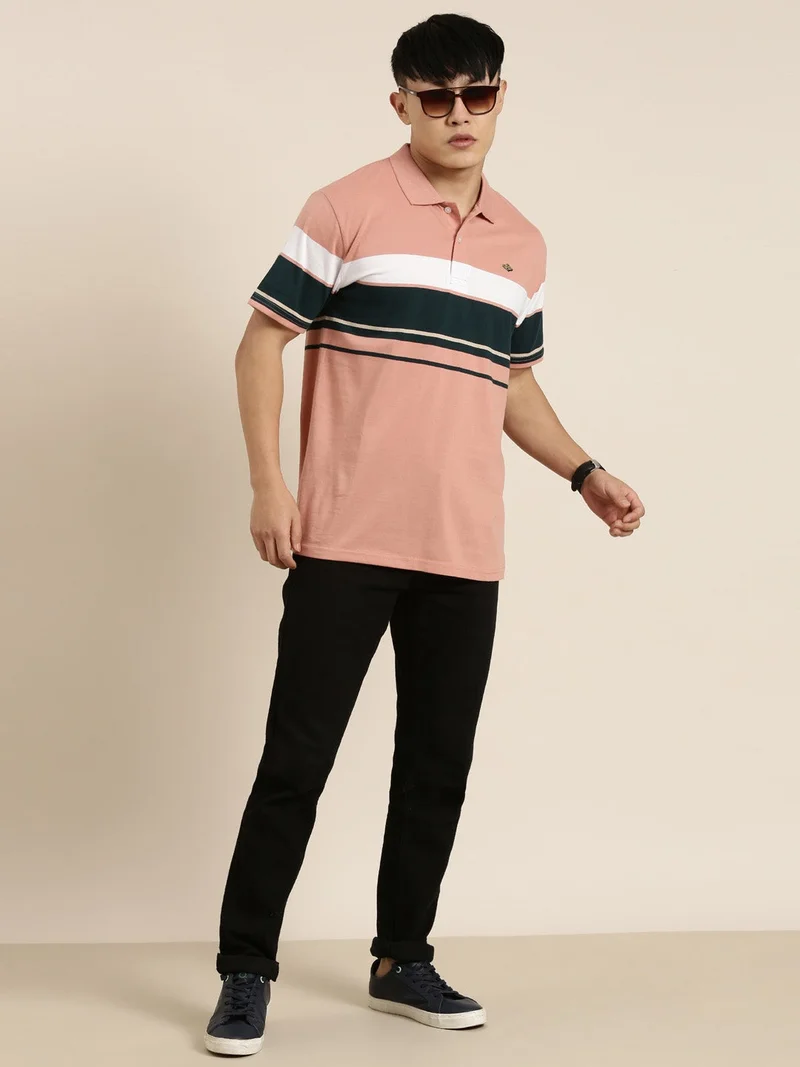 Joven  Light Orange Striped Polo T-Shirt for Men for Men | Best Price UAE