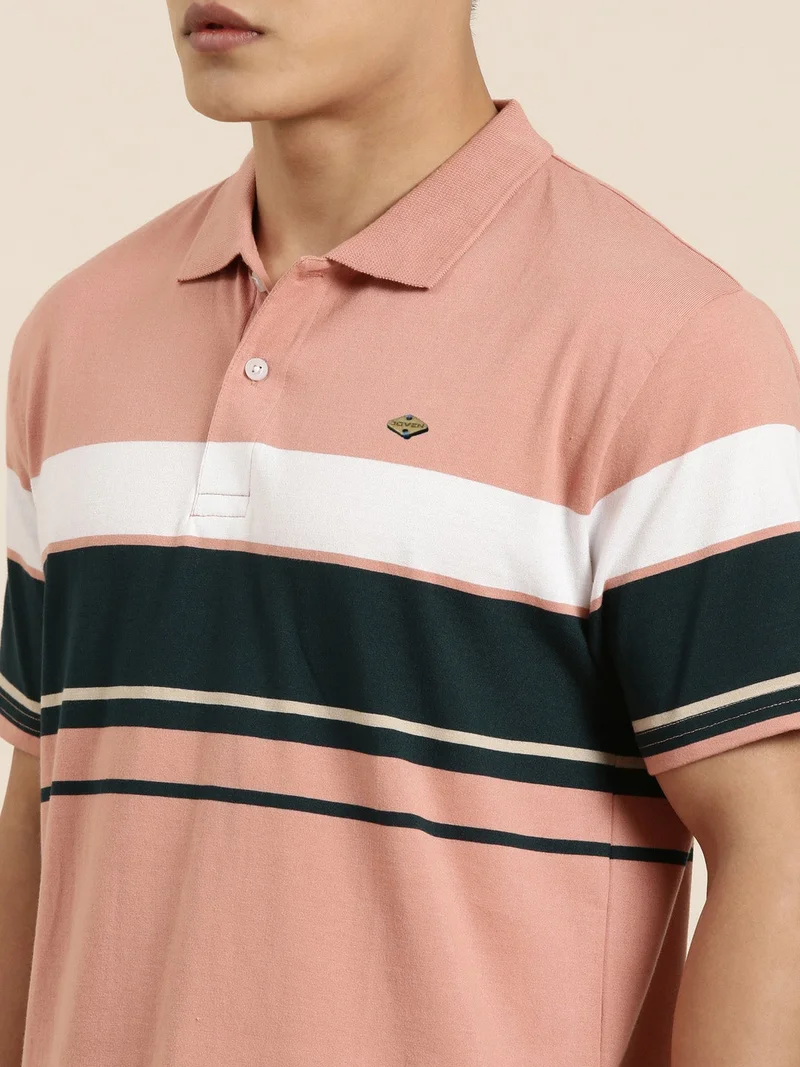 Joven  Light Orange Striped Polo T-Shirt for Men for Men | Best Price UAE