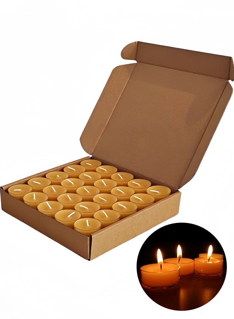 50 قطعة من شموع الشاي المصنوعة من شمع العسل الطبيعي، مدة احتراق تصل إلى 4 ساعات، بدون دخان وبدون رائحة، للديكور المنزلي والحفلات والمزيد - Image 1