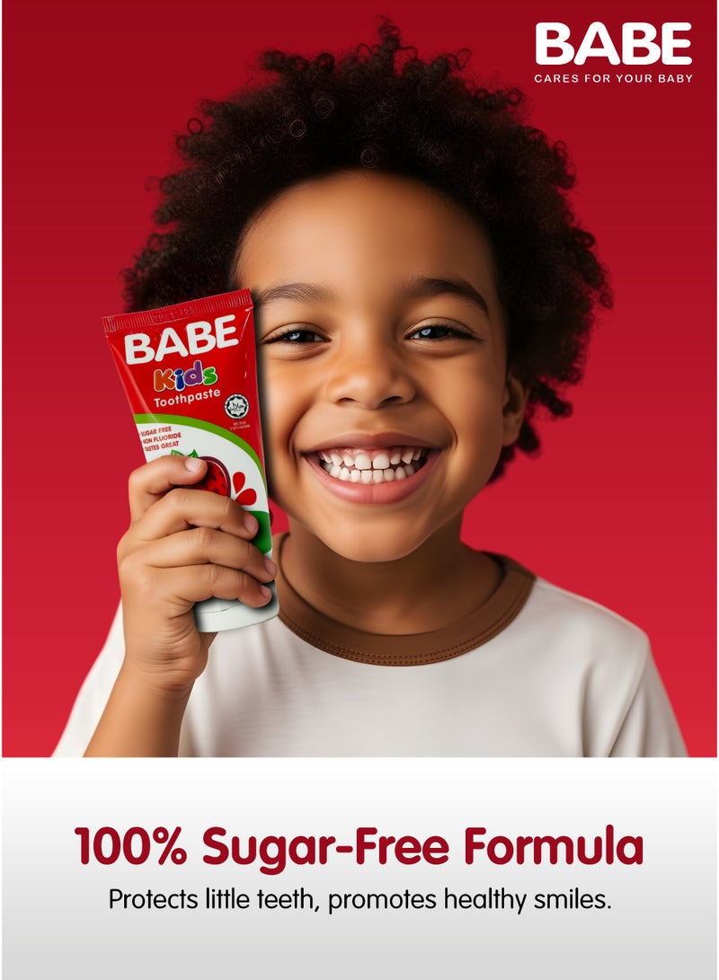 BABE - Baby Toothpaste Kit, 1 Tooth Brush + 75g Toothpaste with Strawberry Flavour, Fluoride-Free, Soft for Baby's First Teeth, 3+ Months, Made in Malaysia - Image 4