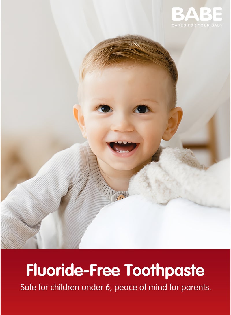 BABE - Baby Toothpaste Kit, 1 Tooth Brush + 75g Toothpaste with Strawberry Flavour, Fluoride-Free, Soft for Baby's First Teeth, 3+ Months, Made in Malaysia - Image 5
