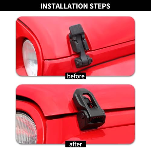 Hoolcar Hood Latches Hood Lock Catch Compatible with Jeep Wrangler JK JKU JL JLU & Jeep Gladiator JT 2007-2024, Black - Image 2