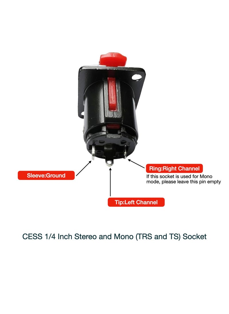 CESS CESS Black 1/4" Jacks TS and TRS Panel Mount Jack Locking Style D Series Size - 1/4 Inch Female Stereo and Mono/TRS and TS Audio Socket - 6.35mm Stereo and Mono Socket (4 Pack)  - Image 3