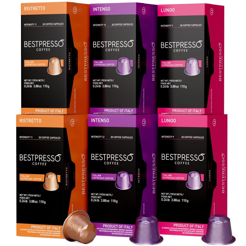 Bestpresso Coffee For Nespresso Original Machine 120 Aluminum Pods Certified Genuine Espresso Variety Pack Pods Compatible with Nespresso Original Intense Variety Pack - Image 3