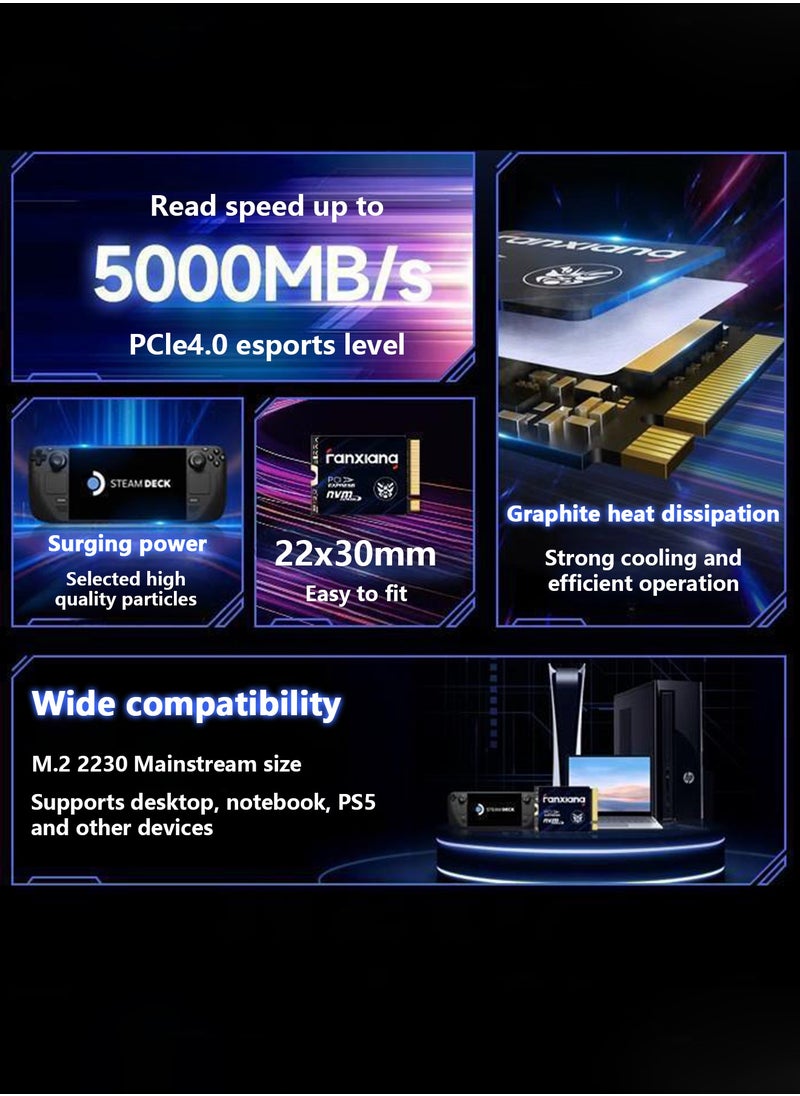fanxiang - 2TB 2230 SSD NVMe PCIe Gen4 x 4 M.2, Speed up to 5000MB/s, TLC 3D NAND Internal Solid State Drive for Steam Deck, Asus Rog Ally, Microsoft Surface, Other PC and Gaming Consoles - Image 1