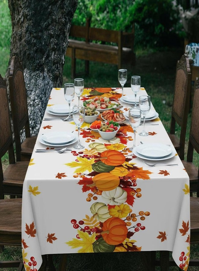 Oudain 6 Pcs Thanksgiving Disposable Tablecloth Fall Maple Pumpkin Plastic Table Cover 54'' x 108'' Orange Rectangle Autumn Table Cloth for Fall Thanksgiving Day Decoration (White) - Image 5