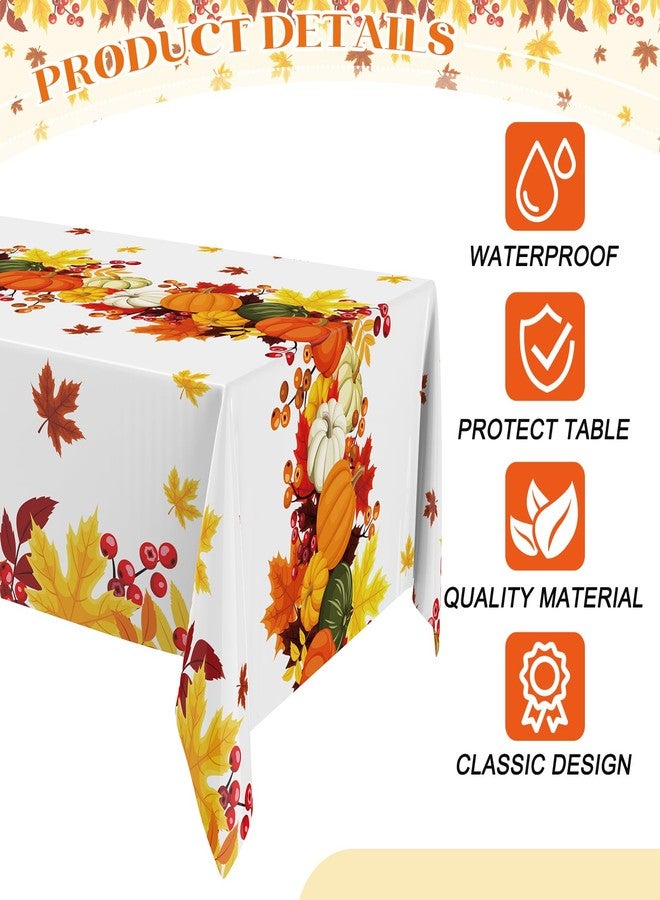 Oudain 6 Pcs Thanksgiving Disposable Tablecloth Fall Maple Pumpkin Plastic Table Cover 54'' x 108'' Orange Rectangle Autumn Table Cloth for Fall Thanksgiving Day Decoration (White) - Image 3