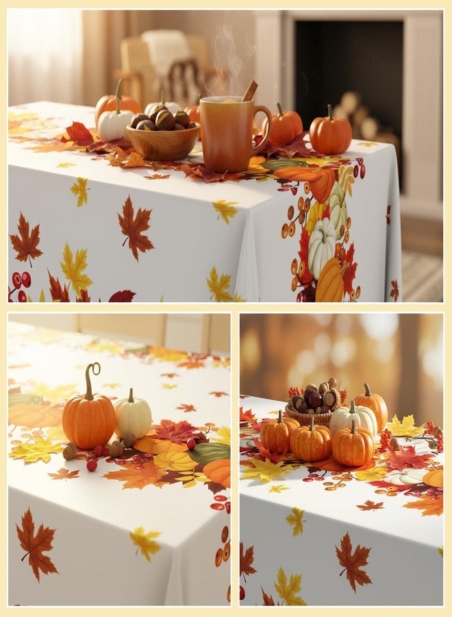 Oudain 6 Pcs Thanksgiving Disposable Tablecloth Fall Maple Pumpkin Plastic Table Cover 54'' x 108'' Orange Rectangle Autumn Table Cloth for Fall Thanksgiving Day Decoration (White) - Image 4