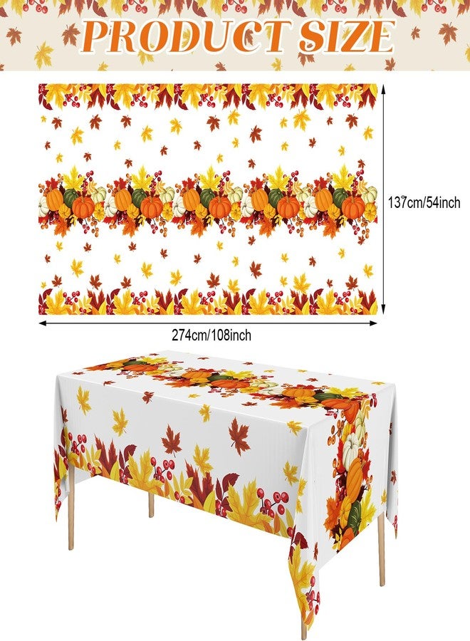 Oudain 6 Pcs Thanksgiving Disposable Tablecloth Fall Maple Pumpkin Plastic Table Cover 54'' x 108'' Orange Rectangle Autumn Table Cloth for Fall Thanksgiving Day Decoration (White) - Image 2