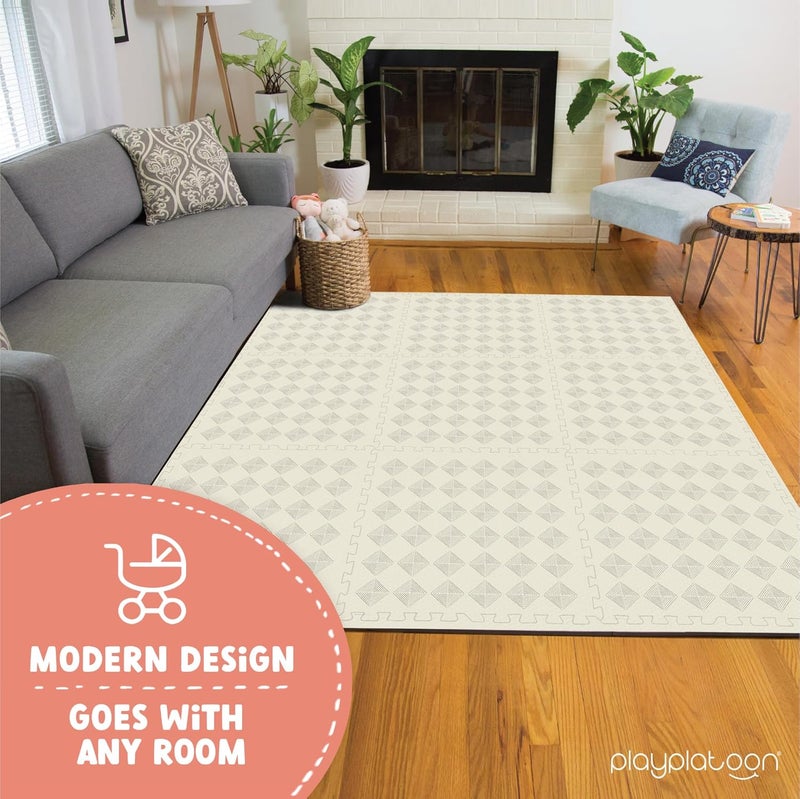 Play Platoon Large Kids Mats for Floors, 9 Tile 72 x 72 inch, Extra-Thick Interlocking Tiles, 24 x 24 in. Puzzle Mat Pieces with Border, Non-Toxic, Neutral Playmat Rug for Toddlers & Children - Image 3
