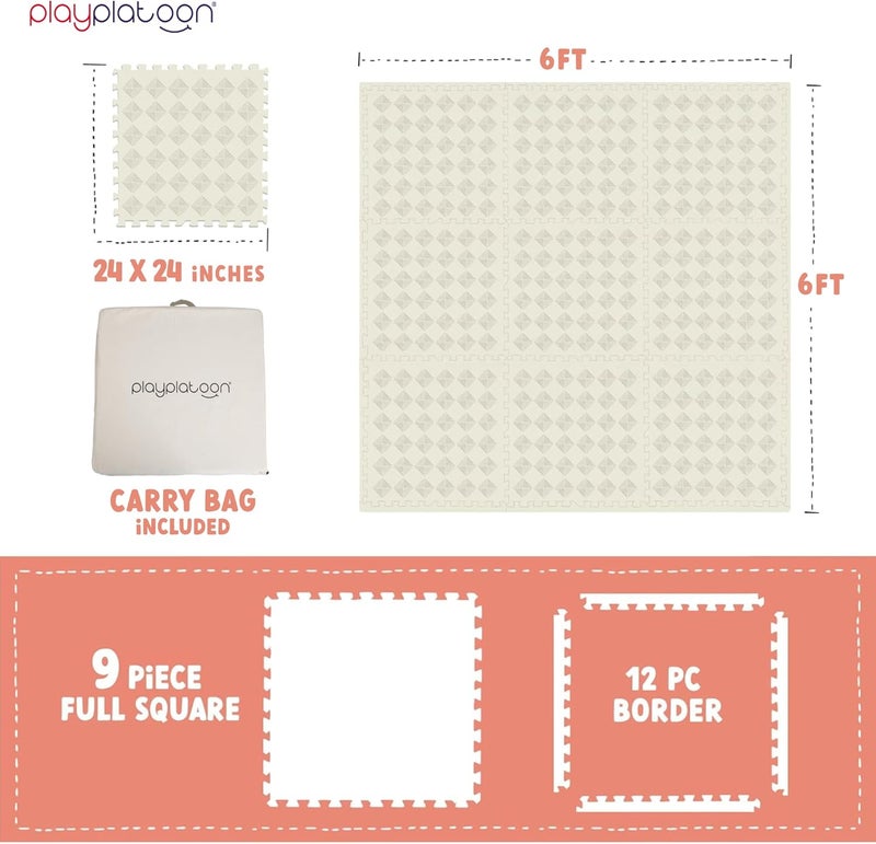 Play Platoon Large Kids Mats for Floors, 9 Tile 72 x 72 inch, Extra-Thick Interlocking Tiles, 24 x 24 in. Puzzle Mat Pieces with Border, Non-Toxic, Neutral Playmat Rug for Toddlers & Children - Image 2