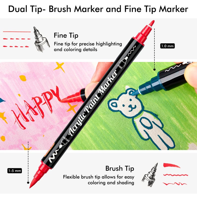 Shuttle Art 48 Colors Dual Tip Acrylic Paint Markers, Brush Tip and Fine Tip Acrylic Paint Pens for Rock Painting, Ceramic, Wood, Canvas, Plastic, Glass, Stone, Calligraphy, Card Making, DIY Crafts - Image 4