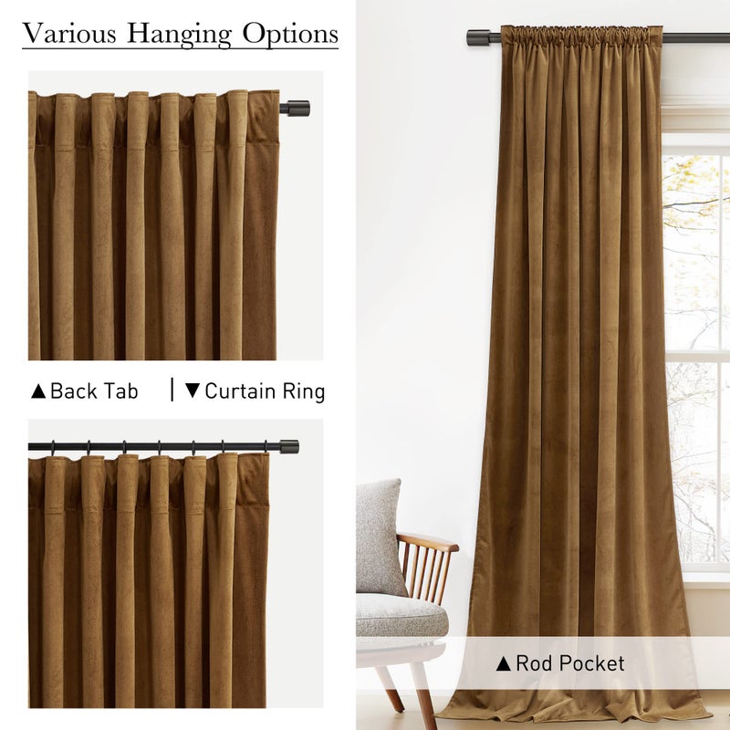 StangH Gold Brown Velvet Curtains 90 inches Long - Classic Traditional Home Decor for Bedroom/Living Room Thermal Insulated Blackout Vintage Drapes for Cottage/Farmhouse/Cabin, W52 x L90, 2 Panels - Image 3