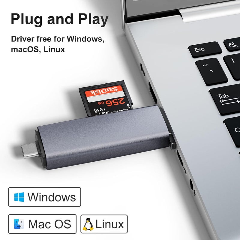 ديمارك قارئ بطاقات SD، محول USB 3.0/USB-C ثنائي المقبس لنقل البيانات عالي السرعة - Image 5