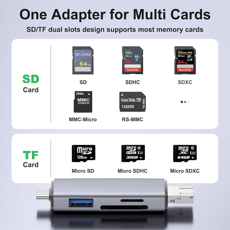 ديمارك قارئ بطاقات SD، محول USB 3.0/USB-C ثنائي المقبس لنقل البيانات عالي السرعة - Image 4