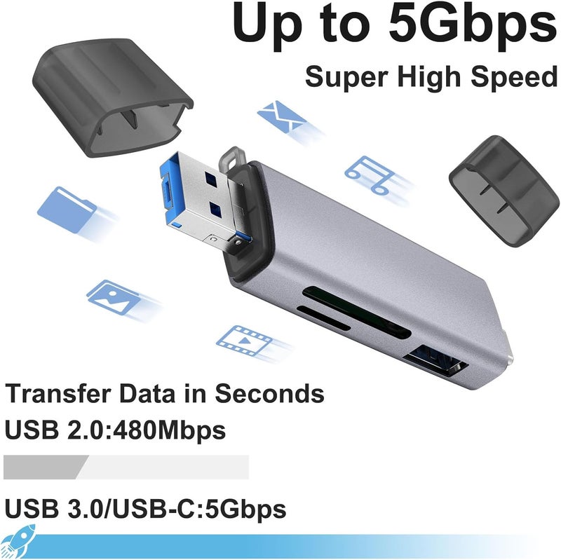 ديمارك قارئ بطاقات SD، محول USB 3.0/USB-C ثنائي المقبس لنقل البيانات عالي السرعة - Image 2