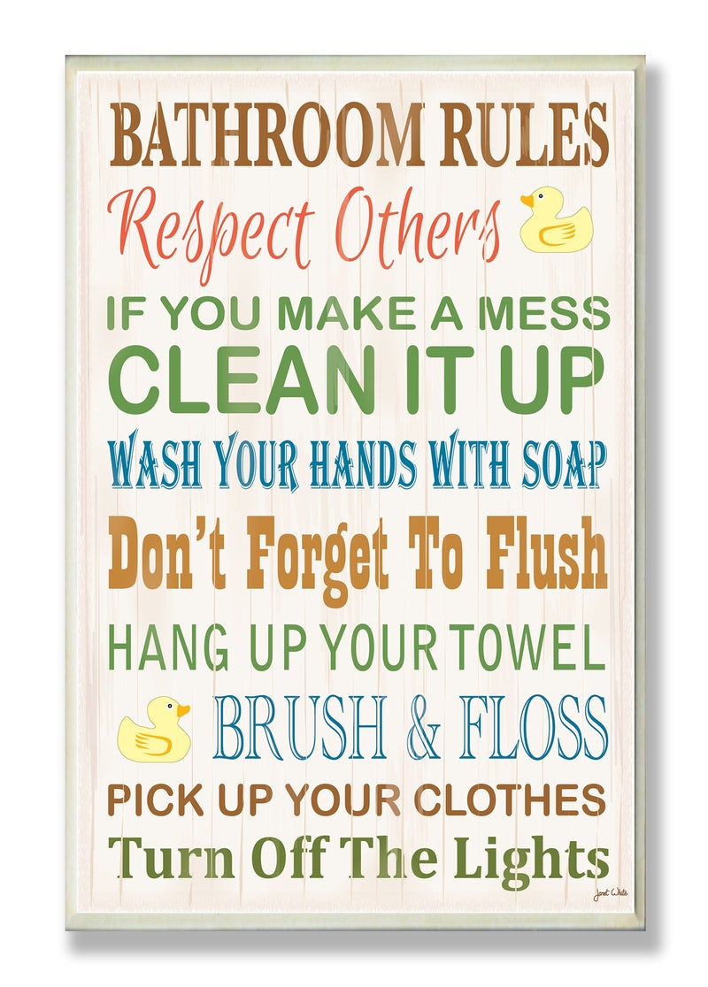 Stupell Industries Rules Typography Rubber Ducky Bathroom Art Wall Plaque 13 x 19 Design by Artist Janet White