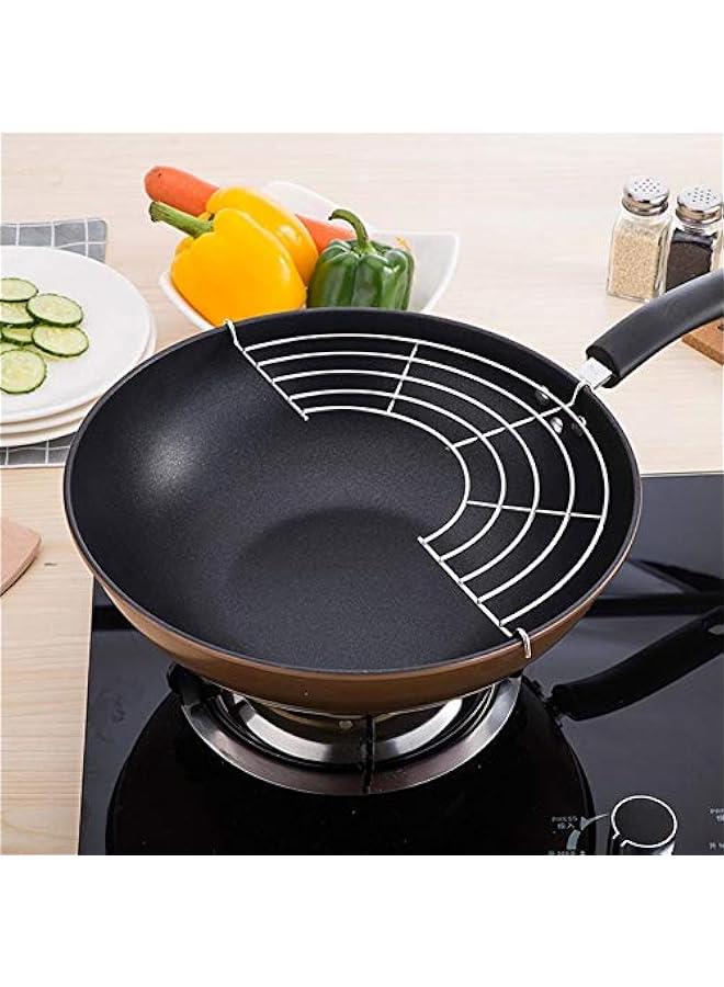 2PCS Stainless Steel Wok Shelf, Kitchen Wok Fry Pan Pot Stainless Steel Shelf Food Cooling Rack Semi circle Fried Food Strainers Cooling Racks Shelves for Kitchen(L) - Image 5
