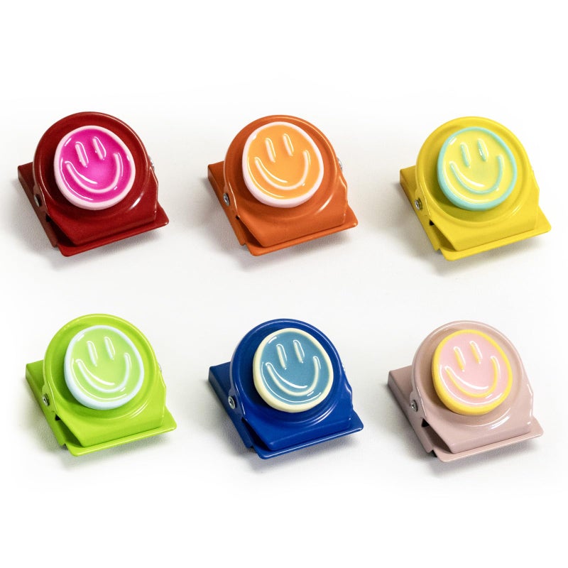 Eunoir 6Pcs Magnetic Clips Refrigerator Magnets â€“ Colorful Happy Face Fridge Magnets for Artwork Display, Classroom Whiteboard & Locker, Teacher Must Haves for School, Home & Office - Image 1