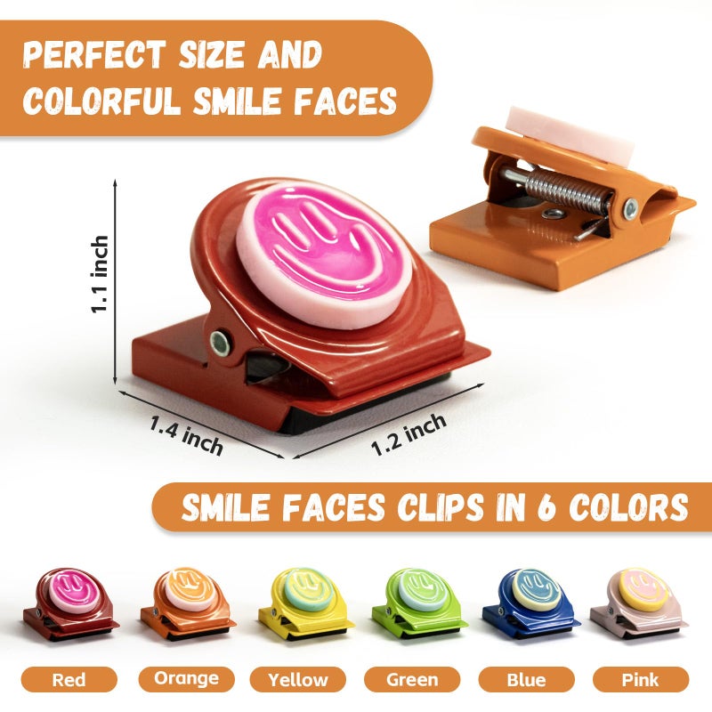 Eunoir 6Pcs Magnetic Clips Refrigerator Magnets â€“ Colorful Happy Face Fridge Magnets for Artwork Display, Classroom Whiteboard & Locker, Teacher Must Haves for School, Home & Office - Image 2