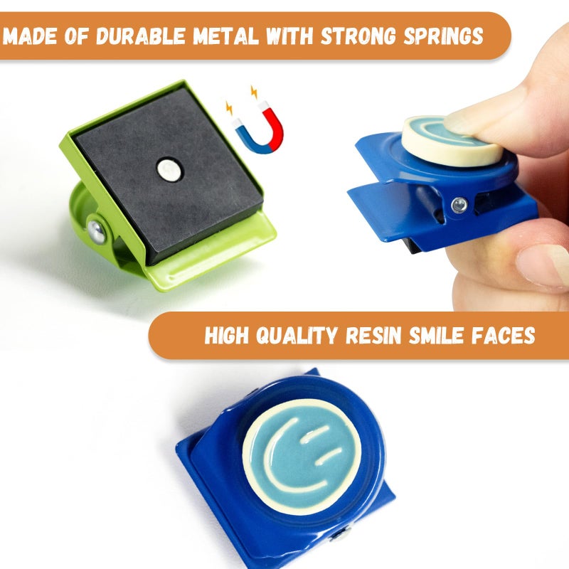 Eunoir 6Pcs Magnetic Clips Refrigerator Magnets â€“ Colorful Happy Face Fridge Magnets for Artwork Display, Classroom Whiteboard & Locker, Teacher Must Haves for School, Home & Office - Image 3