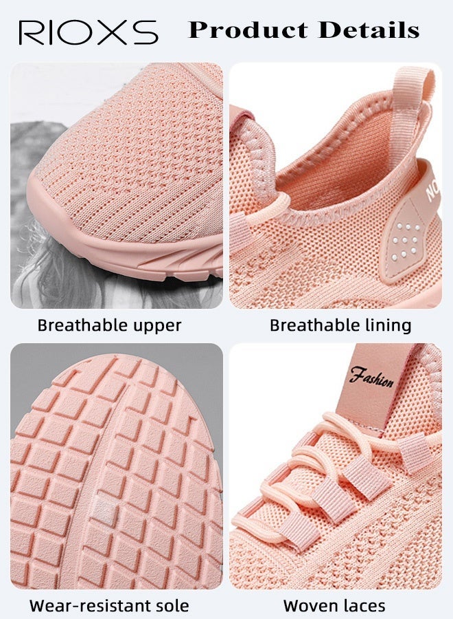 RIOXS Women's Running Shoes, Men's Sports Shoes, Fashion Slip On Breathable Knit Mesh Sneakers, Lightweight Walking Run Shoes for Men Women, Minimalist Tennis Shoes for Ladies, Comfortable Athlesiure Shoes for Man, Non Slip Workout Gym Trainers, Trendy Shoes for Jogging/ Hiking/ Fishing/ Casual/ Traveling/ Daily Wear, Pink Footwear - Image 5