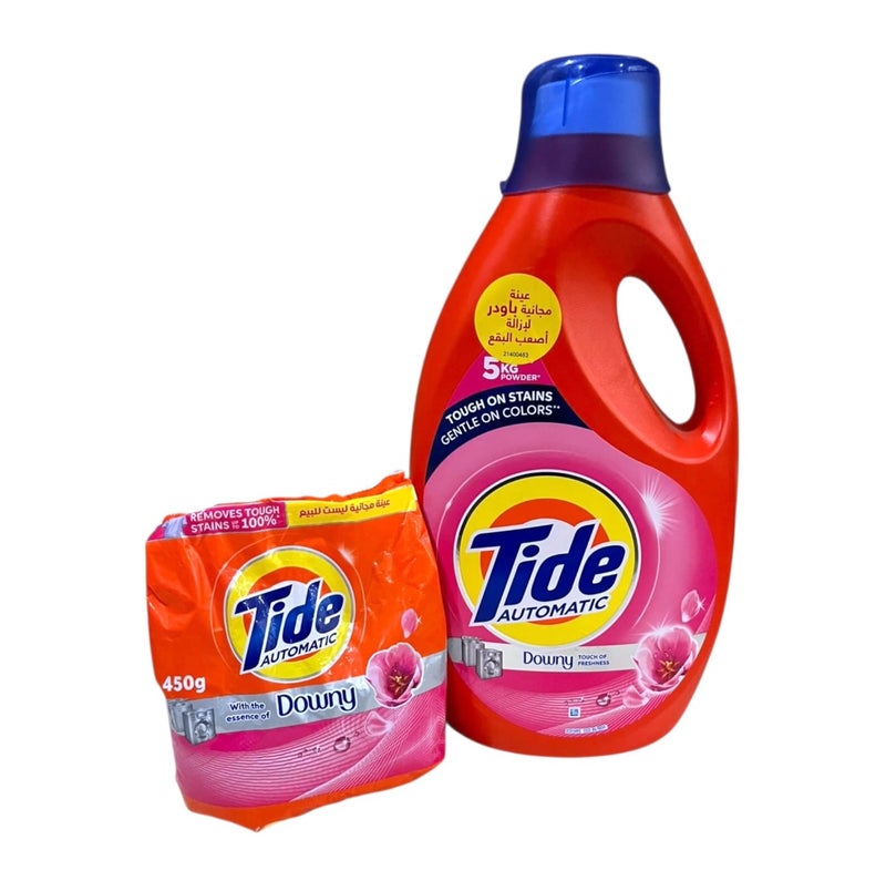 جل غسيل أوتوماتيكي برائحة داوني المنعشة، 2.35 كجم + مسحوق تايد أوتوماتيكي برائحة داوني 450 جم