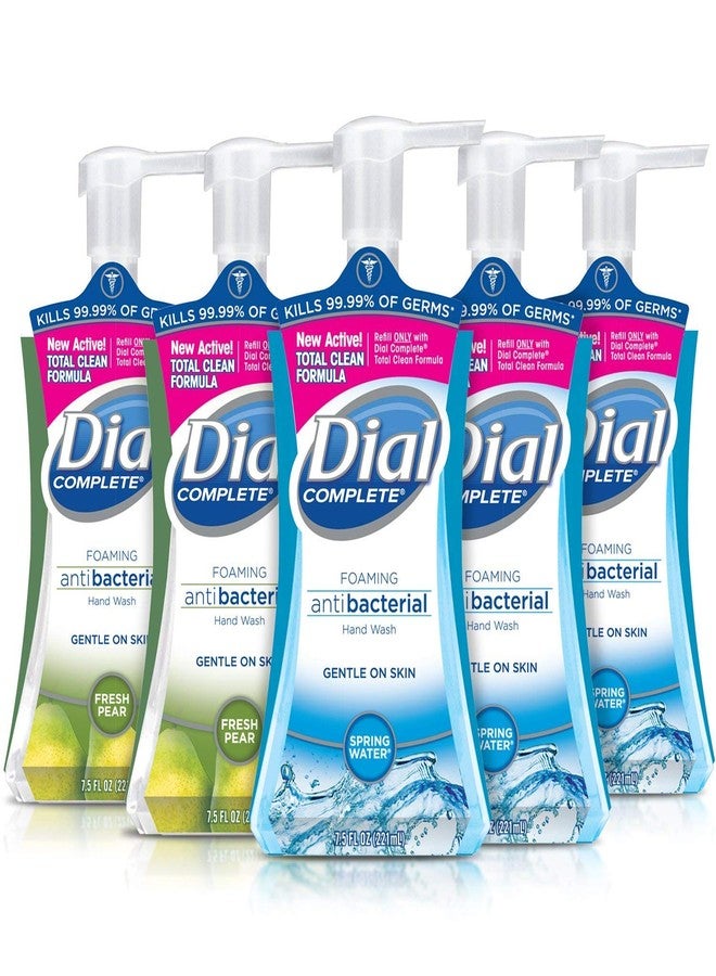 Dial Complete Antibacterial Foaming Hand Soap, 2-Scent Variety Pack, Spring Water/Fresh Pear, 7.5 Fluid Ounces Each , 5 count (Pack of 1) - Image 2