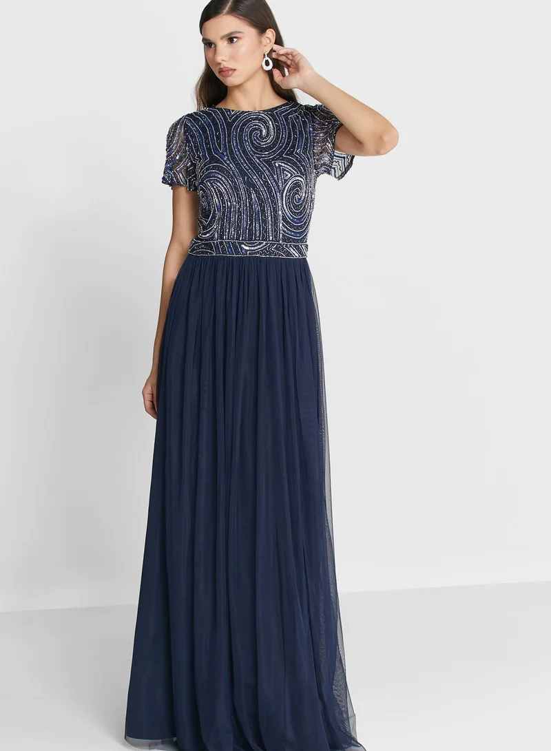 Frock and Frill Sequin Mesh Detail Dress