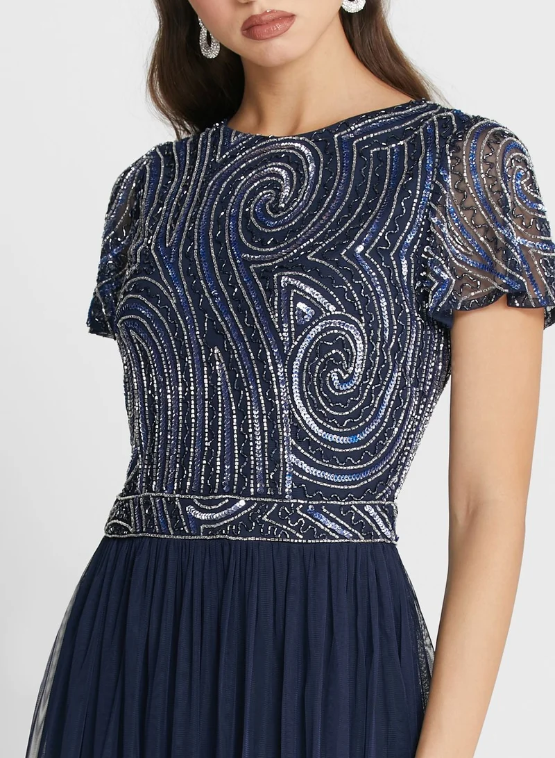 Frock and Frill Sequin Mesh Detail Dress