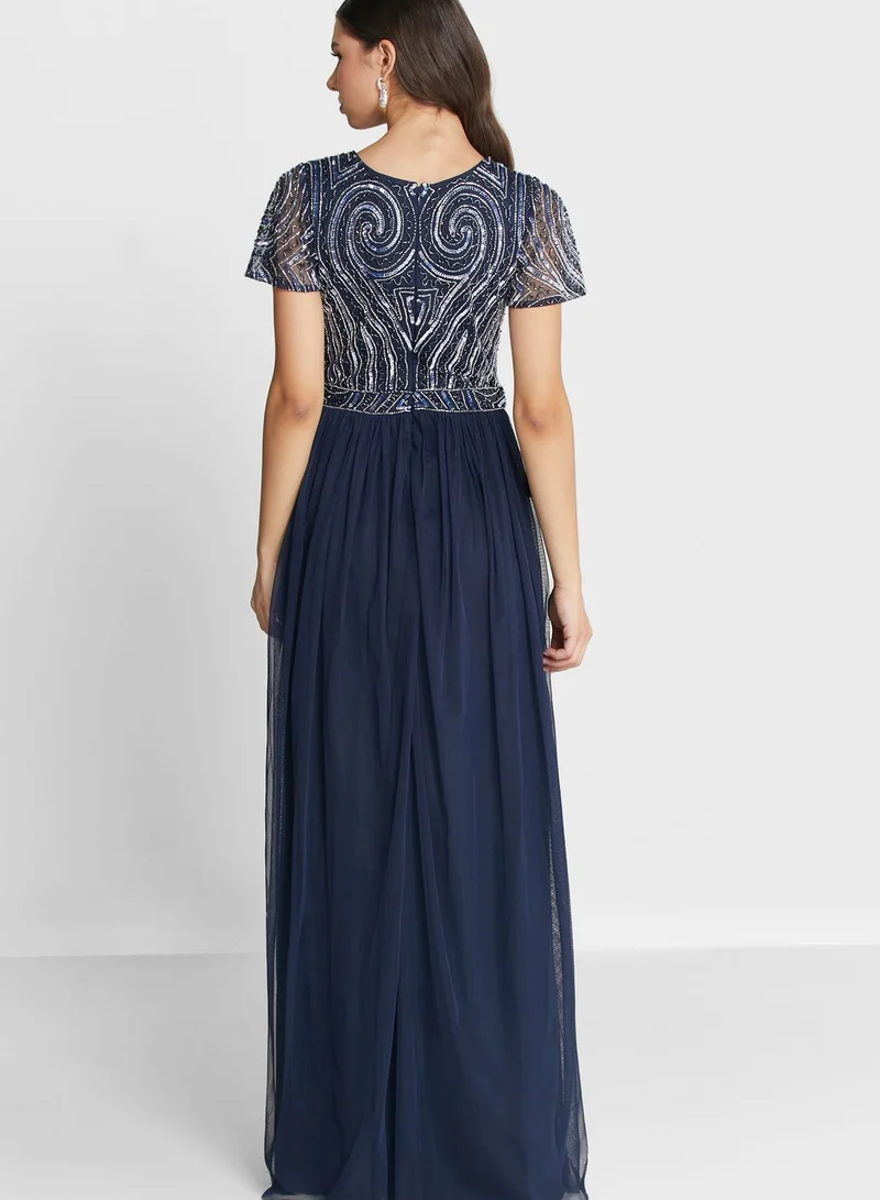 Frock and Frill Sequin Mesh Detail Dress