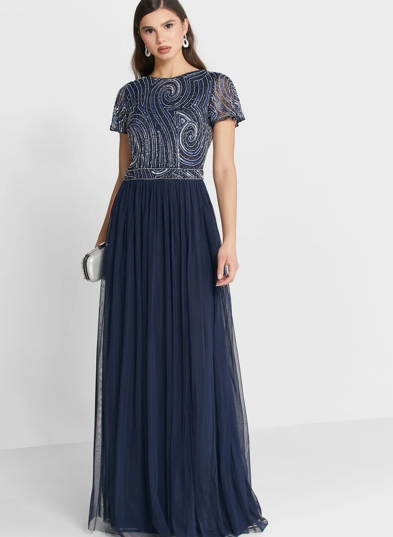 Frock and Frill Sequin Mesh Detail Dress