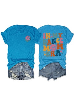 Fashionable Short Sleeve T-shirt For Women In My Dance Mom Era Ball New Style Crew Neck Tee Lake Blue front chest (color picture)