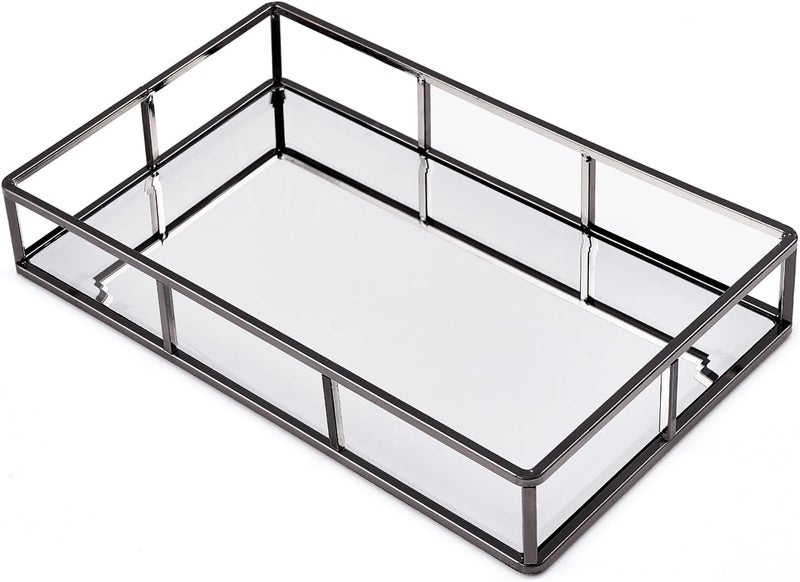 PuTwo Mirror Tray, Smoky Black Perfume Tray, Decorative Tray, Metal Vanity Tray, Jewelry Tray, Tray Decor, Decorative Trays, Glass Tray, Perfume Organizer, Vanity Trays for Bathroom, Counter, Bathroom - Image 1