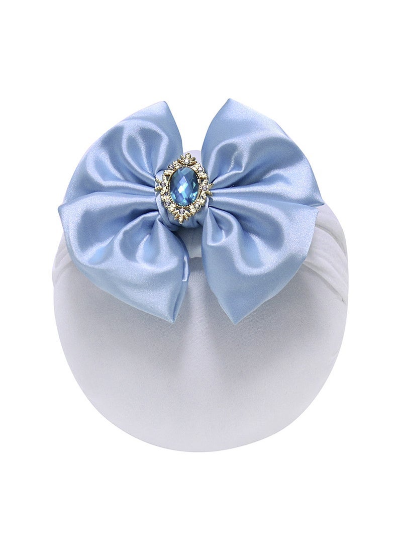Generic Spring and Summer Baby Nylon Hair Band Korean-style Satin Bow Childrens Headwear Hair Accessories with Diamond Birthday Headwear Blue