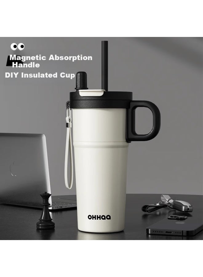 Ohhaa Insulated Mug Large Capacity Straw For Men And Women Stylish Office Car Portable Ice Coffee Cup Birthday Gift - Image 1