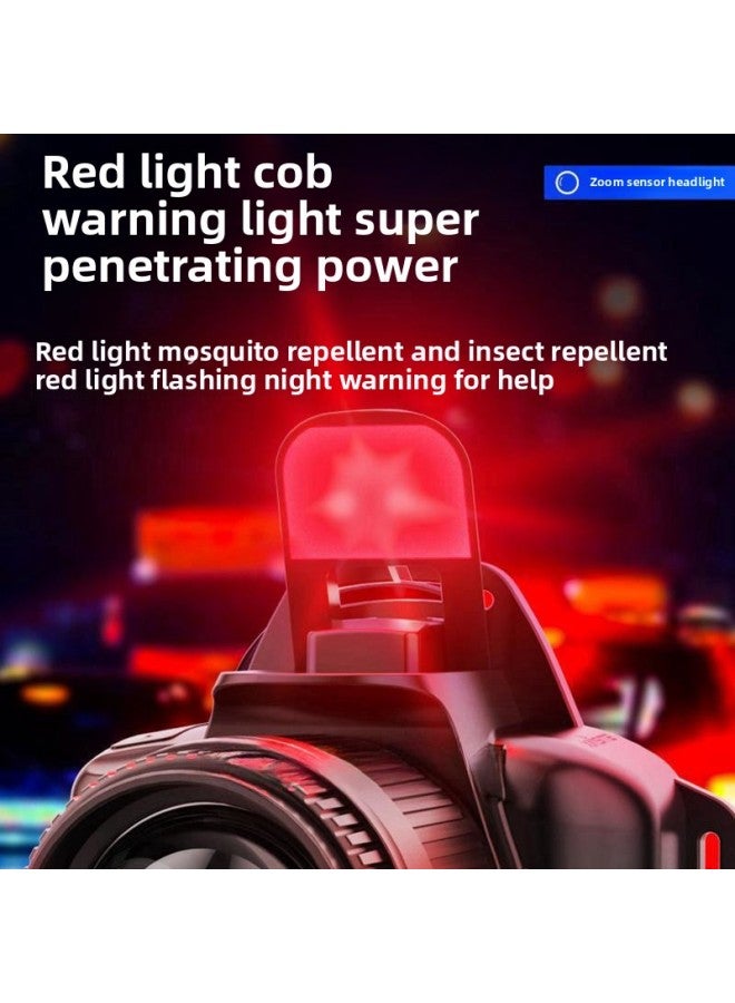 Outdoor White Laser Induction Headlight COB Red Warning Light With Digital Display Long Endurance Super Bright Night Running Fishing Headlight-Color:T668  - Image 5
